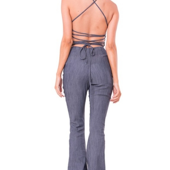 Sale.. Wide Leg Open Back Denim Jumpsuit - Picture 5 of 7